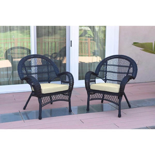 Jeco W00211-C-2-FS001 Santa Maria Black Wicker Chair with Ivory Cushion W00211-C_2-FS001 - main